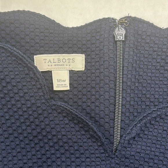Talbots Woman Navy Midi Sleeveless Cotton Dress Scallop Neckline Size 18W - Picture 5 of 8